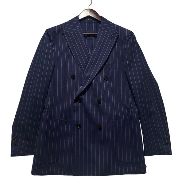 Poszetka Blue Mid Weight Pin White Stripe Suit - Picture 1 of 12